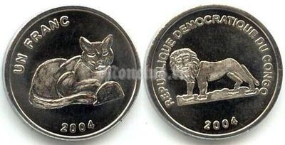 монета Конго 1 франк 2004 год - Золотая кошка