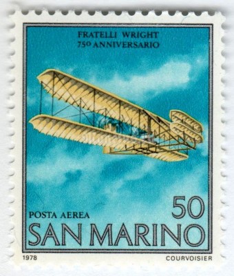 марка Сан-Марино 50 лир "Wright Flyer I" 1978 год