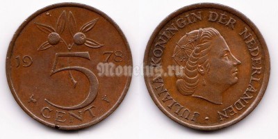 монета Нидерланды 5 центов 1978 год