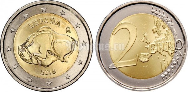 монета Испания 2 евро 2015 год - Серия Объекты всемирного наследия ЮНЕСКО. Наскальные рисунки в пещере Альтамира