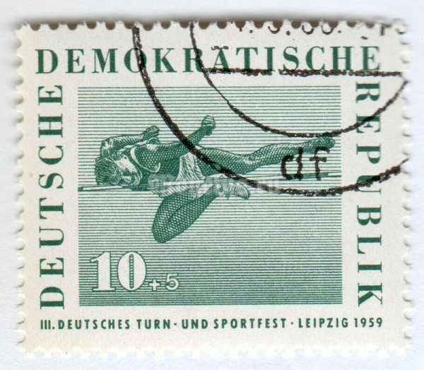 марка ГДР 10+5 пфенниг "High Jump" 1959 год Гашение