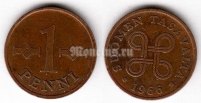 монета Финляндия 1 пенни 1966 год