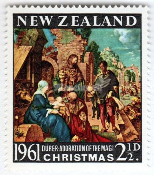 марка Новая Зеландия 2 1/2 пенни "Adoration Of The Magi" 1961 год