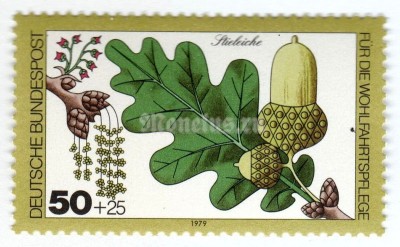 марка ФРГ 50+25 пфенниг "English Oak" 1979 год