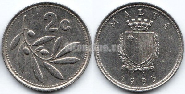 монета Мальта 2 цента 1993 год