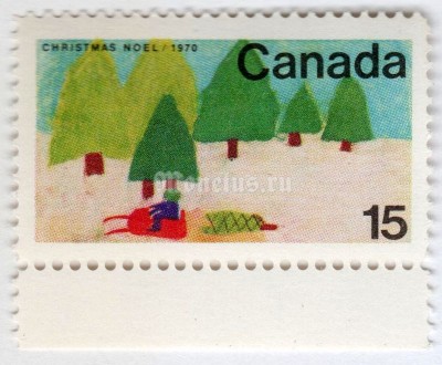 марка Канада 15 центов "Trees and Sledge (J. Dojcak)" 1970 год