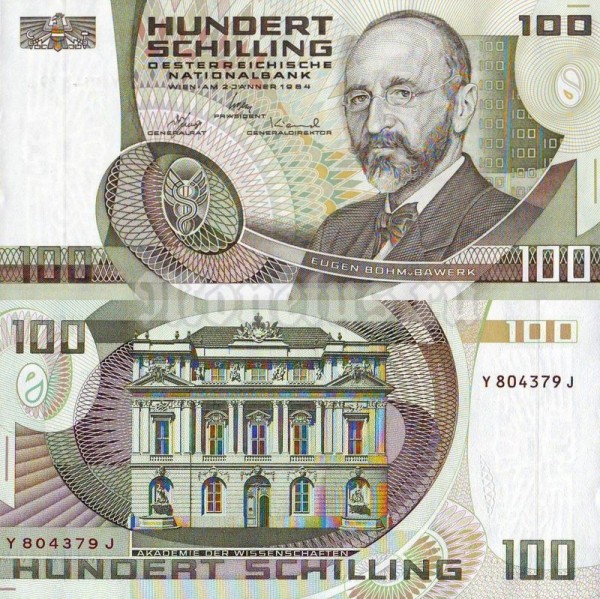 банкнота Австрия 100 шиллингов 1984 (1985) год