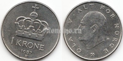 монета Норвегия 1 крона 1982 год