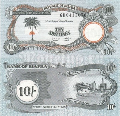 бона Биафра 10 шиллингов 1968 - 1969 год