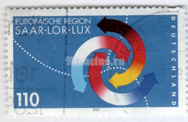 марка ФРГ 110 пфенниг "Saar-Lor-Lux European Region" 1997 год Гашение