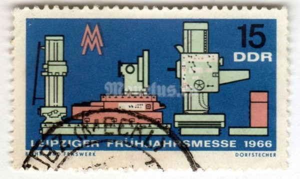 марка ГДР 15 пфенниг "Drilling and milling machine" 1966 год Гашение