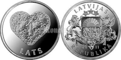 ​монета Латвия 1 лат 2011 год Сердце