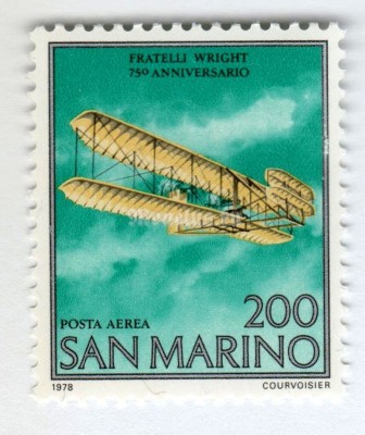 марка Сан-Марино 200 лир "Wright Flyer I" 1978 год