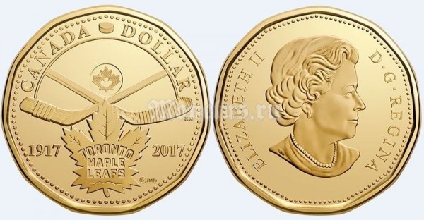 монета Канада 1 доллар 2017 год - 100 лет хоккейному клубу Toronto Maple Leafs