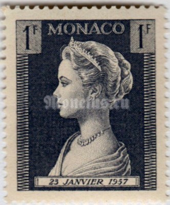 марка Монако 1 франк "Princess Grace Patricia (1929-1982)" 1957 год