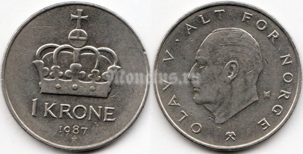 монета Норвегия 1 крона 1987 год