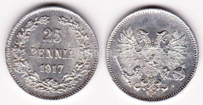 монета Русская Финляндия 25 пенни 1917 год