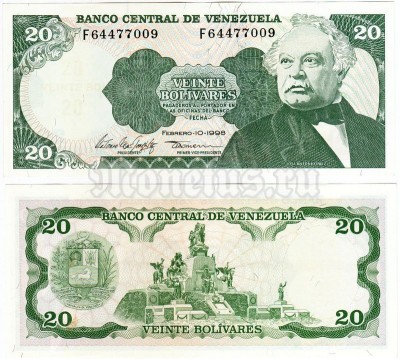 банкнота Венесуэла 20 боливаров 1998 год XF