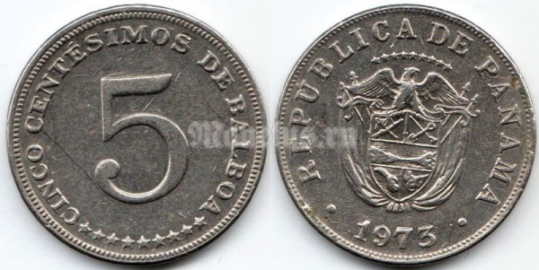 монета Панама 5 сентесимо 1973 год
