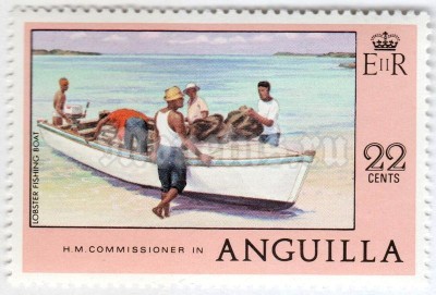 марка Ангилья 22 цента "Lobster fishing boat" 1978 год
