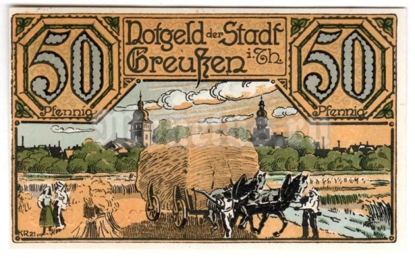 Нотгельд Германия 50 пфеннигов 1921 год Greußen Greussen