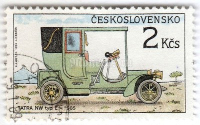 марка Чехословакия 2 кроны "Classic Automobiles - Tatra NW type E (1904)" 1988 год Гашение