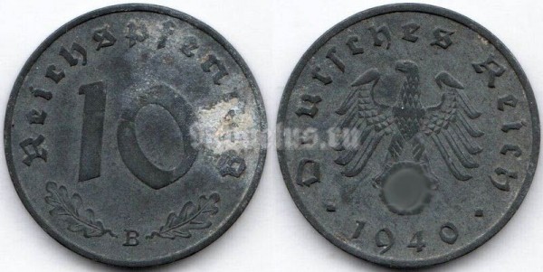 монета Германия 10 рейхспфеннигов 1940 год B