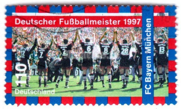 марка ФРГ 110 пфенниг "Football champion- FC Bayern München" 1997 год Гашение