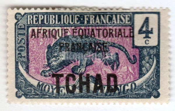 марка Французский Чад 4 сантима "Leopard (Panthera pardus)"
