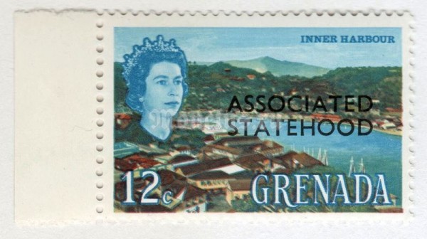 марка Гренада 12 центов "Inner Harbour (overprinted)" 1967 год