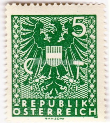 марка Австрия 5 Немецких рейхспфенинг "Герб" 1945 год