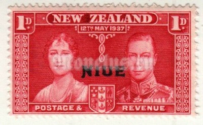 марка Ниуэ 1 пенни "Король Георг VI. - Королева Елизавета" 1937 год