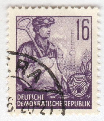 марка ГДР 16 пфенниг "Steel smelting, iron works" 1957 год Гашение