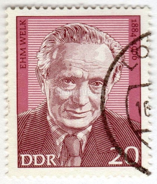марка ГДР 20 пфенниг "Ehm Welk (1884-1966), writer" 1974 год Гашение