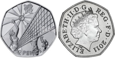 монета Великобритания 50 пенсов 2011 год Летние Олимпийские игры в Лондоне 2012 год - волейбол