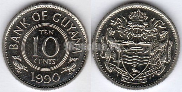 монета Гайана 10 центов 1990 год