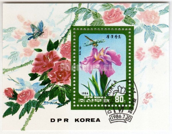 блок Северная Корея 80 чон "Iris sp." 1986 год Гашение