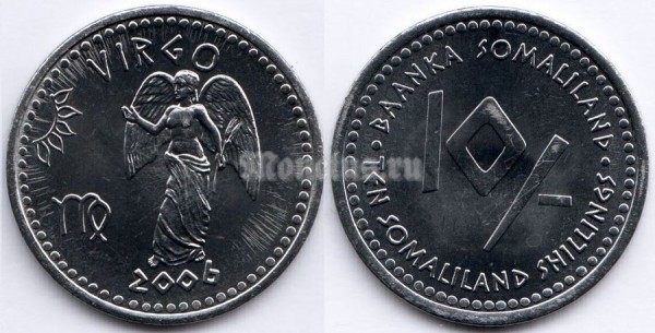 монета Сомалиленд 10 шиллингов 2006 год серия Знаки зодиака - дева