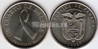 монета Панама 1/4 бальбоа 2008 год - Рак молочной железы
