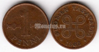 монета Финляндия 1 пенни 1968 год