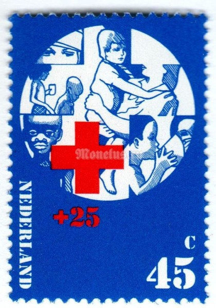 марка Нидерланды 45+25 центов "Red Cross activities" 1972 год