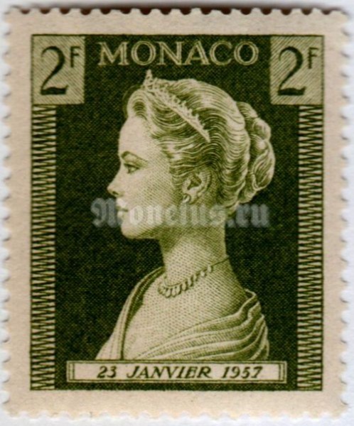 марка Монако 2 франка "Princess Grace Patricia (1929-1982)" 1957 год