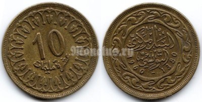 монета Тунис 10 миллимов 1960 год