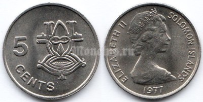 монета Соломоновы острова 5 центов 1977 года