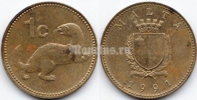 монета Мальта 1 цент 1991 год