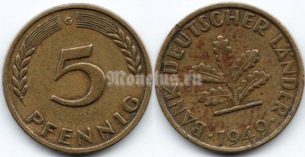 монета Германия 5 пфеннигов 1949 год G