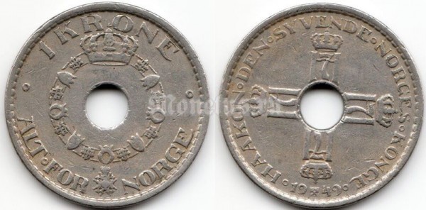 монета Норвегия 1 крона 1949 год