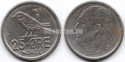 монета Норвегия 25 эре 1971 год