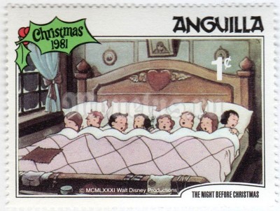 марка Ангилья 1 цент "Scenes from "The Night Before Christmas"" 1981 год