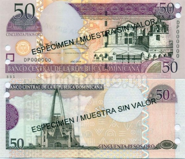 Банкнота-образец Доминикана 50 песо 2004 год
